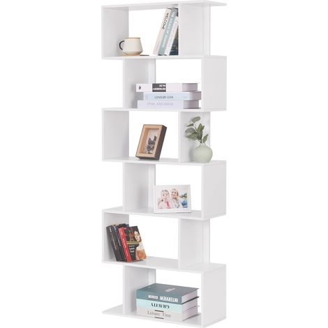 WOLTU Estanteria para Libros Estantes de Almacenamiento Estantería de Exposición Estantería de Pared 6 Compartimentos Blanco MDF 60x23 5x160cm