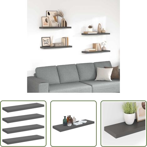 Wandregal - Schweberegale 4 Stk. Hochglanz-Grau 80x23,5x3,8 cm MDF (1/5)