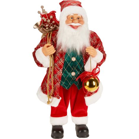 Statuetta di Babbo Natale in tessuto colore rosso con campanellino -60 cm