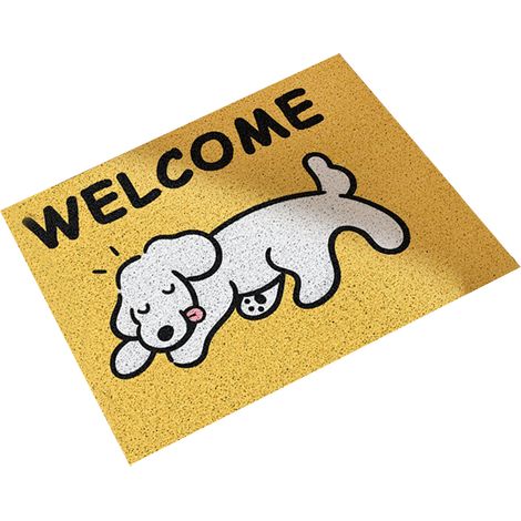 Tapis de porte motif chien mignon, antidérapant et anti-boue, jaune, 40 x 60 cm.