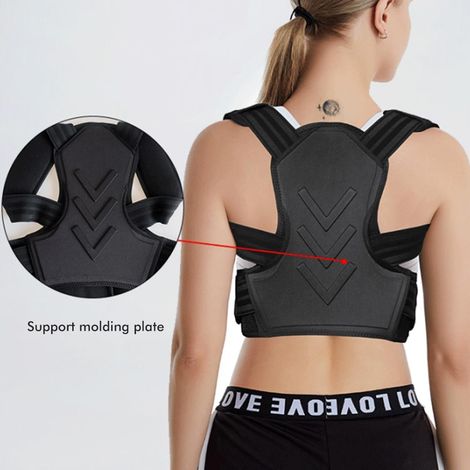 [Yuexinghui] 1 x Ceinture correctrice de posture anti-cyphose améliorée 2022 avec support et particules de massage, correcteur de posture pour adultes et enfants, noir, taille L (1/5)