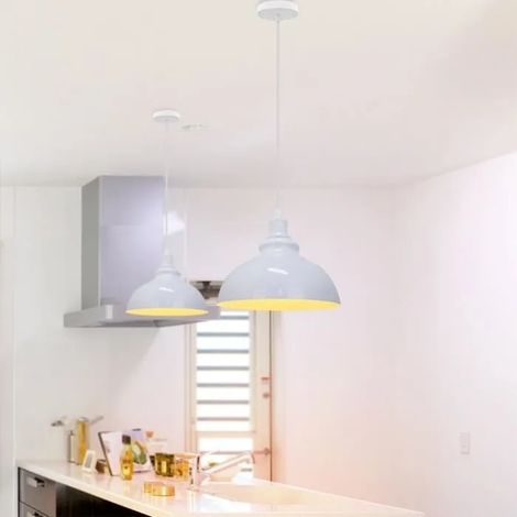 2X Lustre Suspension Style Nordique en Métal Lampe Plafonnier Industrielle Retro pour Salon Chambre Blanc (1/4)