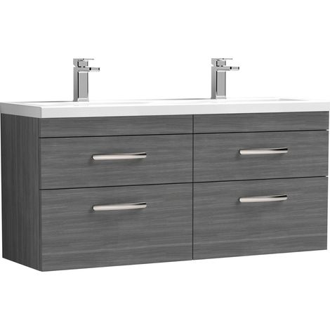 Millwich Contemporary 4 Drawer Wall Hung Vanity Unit with Basin, Anthracite Woodgrain, 1200mm