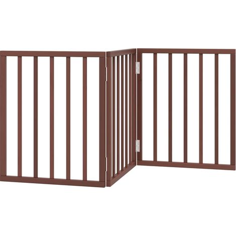 Barrière de sécurité pour chien animaux de compagnie pliable 3 panneaux 150 cm bois de peuplier marron (1/5)