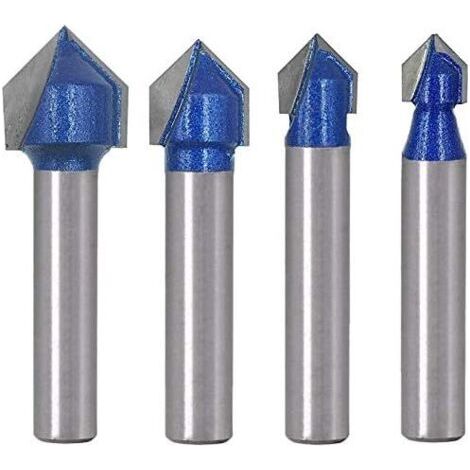 4 PCS 6.35mm Tige V Rainure en Carbure Monobloc Routeur CNC Gravure 90 Degrés V-Rainurage Bit Outils de Travail du Bois (1/5)