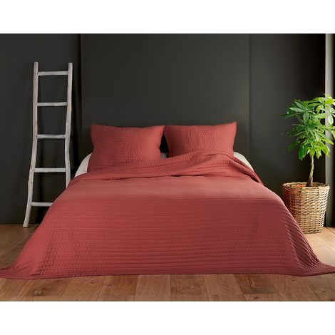 Jeté de lit terra cotta capitonné style boutis - 250x260cm - Rouille
