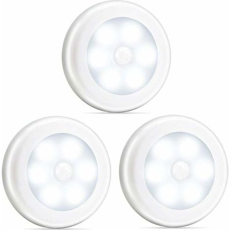 Lot de 3 lampes à détecteur de mouvement, veilleuses LED sans fil à piles, à coller partout : placards, escaliers, couloir, salle de bain, chambre, cuisine. (1/5)