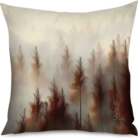 Housse de coussin imprimé forêt embrumée, rêveur (1/5)