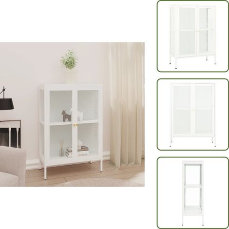 Aparador de almacenamiento - vidaXL Aparador de acero y vidrio blanco 75x35x105 cm - Aparador decorativo