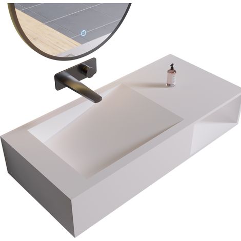 BERNSTEIN - Vasque à poser ou murale 100x46x20cm (LxPxH) avec espace de rangement à droite - blanc mat - PB2088