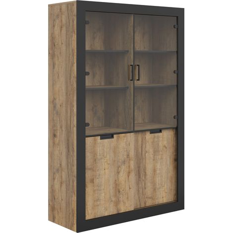 Estantería Melmava 100 , Cerrable, Con puertas, Vidrio templado, Aglomerado laminado, Número de puertas: 0, Número de cajones: 0, 187x120x45cm