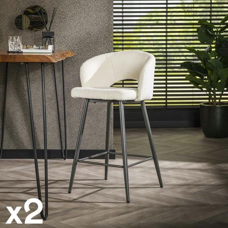 Tabouret de bar en tissu bouclette blanc avec dossier ouvert (lot de 2) GALWAY (1/5)