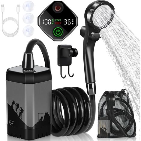 Douche Camping Portable, 7800 mAh, Pompe Rechargeable pour Douche électrique d'extérieur avec Affichage numérique Intelligent de la température, pommeau Douche pour Camping, randonnée (1/5)