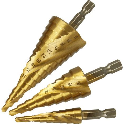 AIDUCHO Jeu De Forets Pas À Pas, Spirale Rainuré, Acier À Haute Vitesse Titane Enduit, 4mm À 12/20/32 Mm Tige Hexagonale Métrique, Hss Outil De Coupe Pour Diy Plastique, Bois, Métal, Aluminium, Cuivre (1/5)