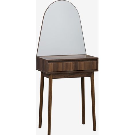 Tavolo da trucco decorato in legno, specchio rotondo e 1 cassetto, 60cm (1/5)
