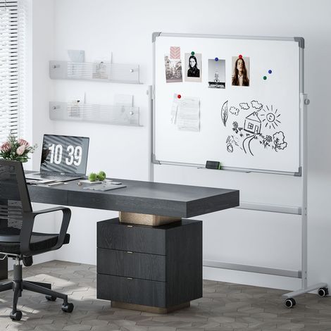 Pizarra blanca magnética de doble cara 120x90 cm de metal Blanco móvil para oficina FloraGrace (1/5)
