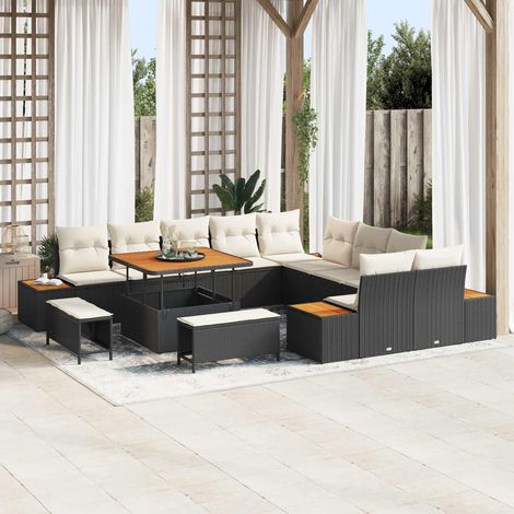 Salon de Jardin 13 Pièces Ensemble Canapé Rattan Synthétique et Acier Noir et Crème - PANGIVO (1/5)