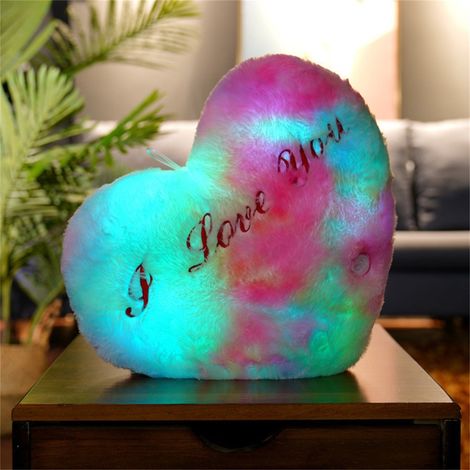 Oreiller Led En Forme De Coeur - Lumière Changeante 7 Couleurs - Oreiller Doux Pour Décoration Intérieure Et Chambre D'Enfant - 40 x 35 cm - 1 Pièce (1/5)