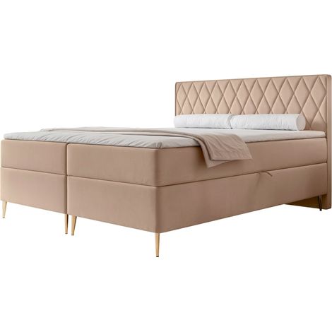 Selsey Caresso - Boxspringbett 180x200, Bonellmatratze, Topper, Velours, beige (1/4)