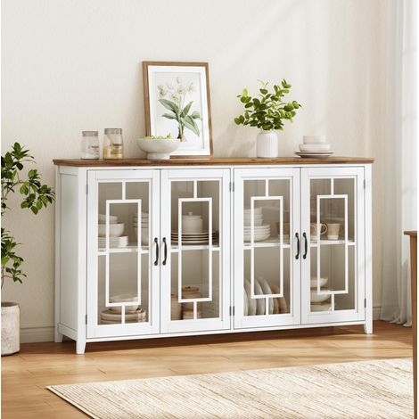 Aparador de cocina blanco de 160 cm con puertas de cristal y sistema antivuelco DESVIAE (1/5)