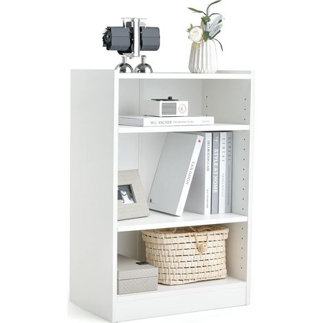 COSTWAY Libreria a 3 Piani, Scaffale Multifunzionale con Ripiani Regolabili e Dispositivo Antiribaltamento, per Soggiorno, Camera da Letto, Studio, 50 x 30 x 75 cm, Bianco (1/5)
