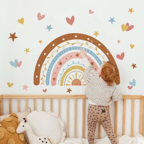 Stickers Muraux Arc en Ciel Le cœur Bohèmes - - Stickers Mural Décoration Murale Chambre Enfants Bébé Pépinière Salon (1/5)