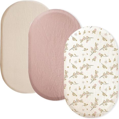 3er-Set Spannbettlaken für Babys, 80 x 40 cm – Baumwolle – Elastischer Bund – Für Babybett und Reisebett – Rosa (1/5)