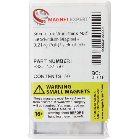 N35 Magnete Neodimio Per Arti, Mestieri, Produzione Di Modelli, Fai -Da -Te, Hobby E Imballaggi - 3mm Dia x 2mm Di Spessore - 0,21kg Di Tiro - Pacco Di 50