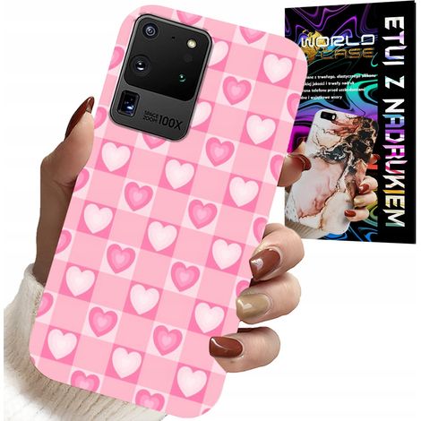 Schutzhülle für Samsung Galaxy S20 Ultra – Rosa karierte Hülle mit Herzchenmuster + Folie (1/5)