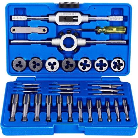 Jeu de 32 pièces pour filetage et taraudage – Taps et filières en acier au tungstène, embouts coniques, kit complet pour tarauder et créer des filetages métriques, avec boîtier de rangement