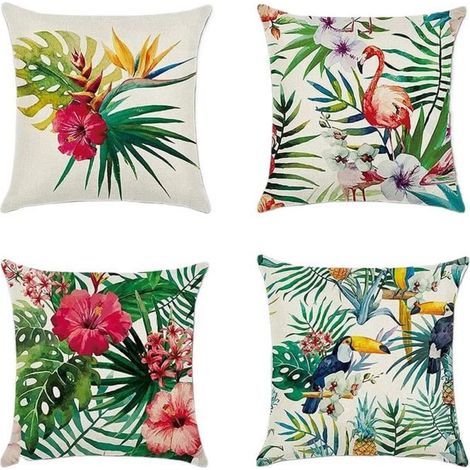Housse de coussin - YNKKVRE - Lot de 4 - Imperméable - Motif Plantes et Fleurs - 45x45cm (1/4)