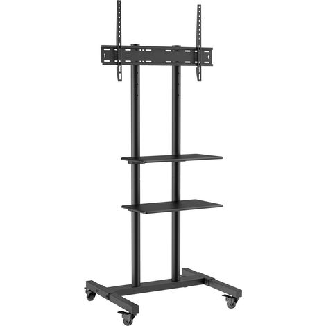 Support TV mobile, chariot TV mobile pour téléviseurs de 32 à 70 pouces, support TV portable réglable en hauteur avec roulettes, double plateau pour appareils audiovisuels, support TV roulant avec fix (1/5)