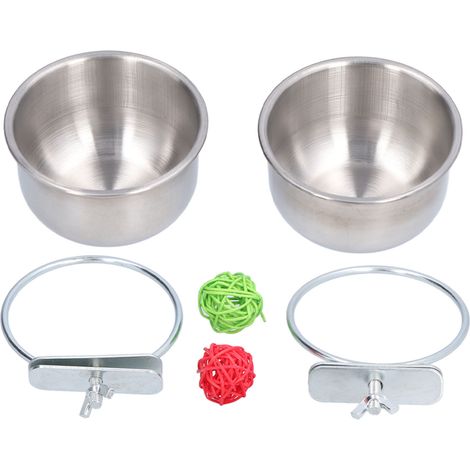 Bol en Acier Inoxydable pour Perroquet avec Boule en Rotin pour Hamster et Petits Animaux (1/5)