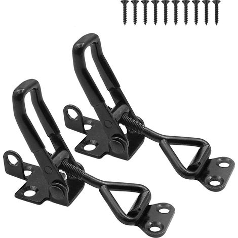 Paquete de 2 cerraduras de palanca ajustables negras, pestillo de palanca resistente y cerradura de metal de liberación rápida, fáciles de instalar, para puertas de cajas de almacenamiento. (1/5)