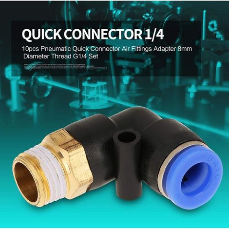 Adaptateur de raccords d'air à connecteur rapide, coude pneumatique, filetage de 8mm de diamètre, ensemble G1/4, 10 pièces