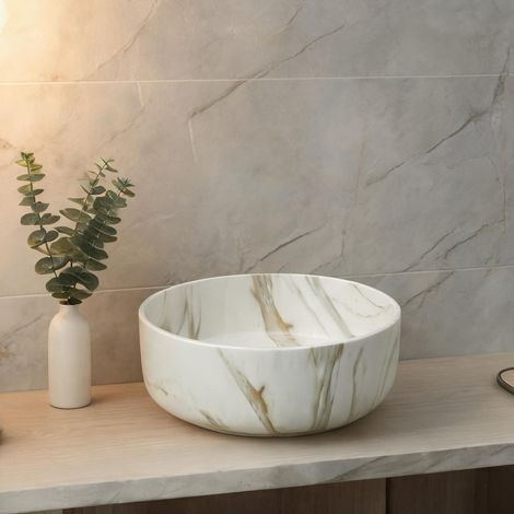 Vasque ronde en céramique blanche martelée 36 cm 36 x 36 x 12 cm (1/5)