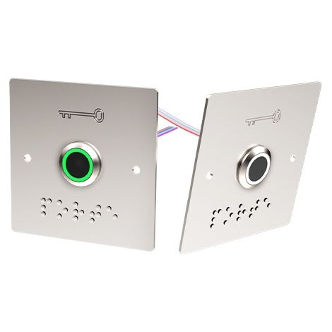 Bouton poussoir sur plaque large pour contrôle d'accès PB19IRE en applique 12/24V - infrarouge sans contact - lumineux - Diamètre 19 mm - SEWOSY