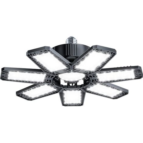 200W Éclairage LED Garage, Plafonnier d'atelier à LED 20000LM 6500k, Déformable à 7+1 Panneaux Réglables Lampe Garage, E26/E27 Plafonnier Garage pour cave Magasin Atelier Entrepôt Grange Éclairage (1/4)
