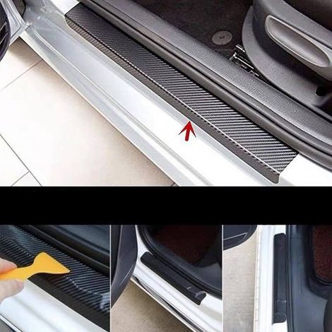 4 adesivi protettivi antigraffio in fibra di carbonio per battitacco portiere auto (1/5)