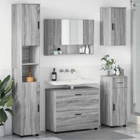Badezimmermöbel-Set 5 pcs Graues Sonoma Sperrholz und Metall vidaXL (1/5)