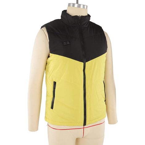 Gilet Chauffant Onze Zones de Chauffage 3 Niveaux Réglables Alimentation USB Veste Lavable Jaune Noir pour Travaux Extérieurs Fibre de Polyester (2XL 77,5-82,5 kg) (1/5)