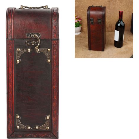 [Caja para vino] Caja decorativa y portátil de madera de estilo vintage – Caja única de 34 x 13,5 x 12,5 cm, estilo europeo, cartón grabado. (1/5)