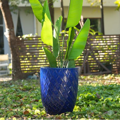Grande vaso da fiori in ceramica 42x54 cm blu navy, traspirante e drenante - MEUBLIV (1/5)