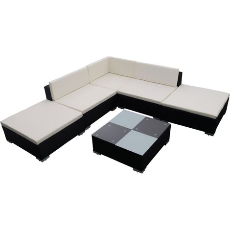 vidaXL Salon de jardin 6 pcs avec coussins résine tressée noir