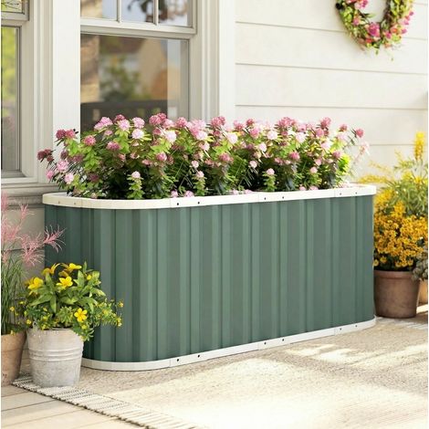 Bancal elevado 136x53x61 cm verde de metal galvanizado con base abierta y montaje sin herramientas (1/3)