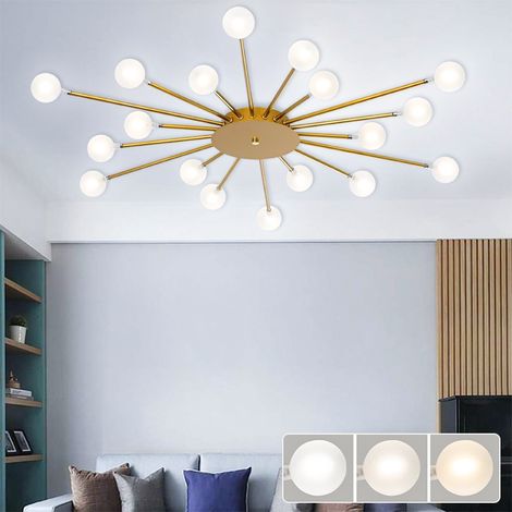 Plafonnier LED, Moderne Sputnik Light, Lustre LED à économie d'énergie avec 18 ampoules G4 et abat-jour en verre, 3 températures de couleur, φ 95 cm (1/5)