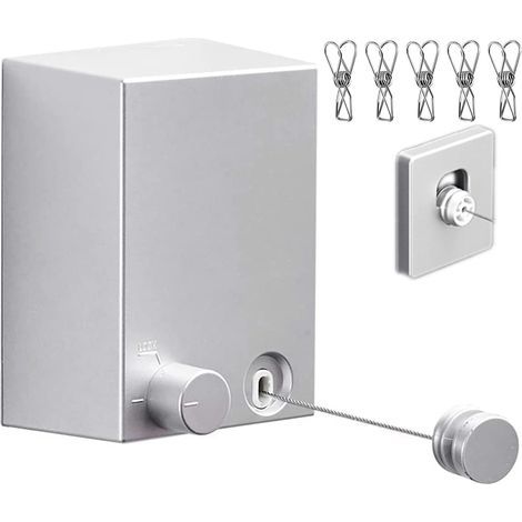 Séchoir à linge d'intérieur rétractable, acier inoxydable, boîtier ABS, argent (1/4)