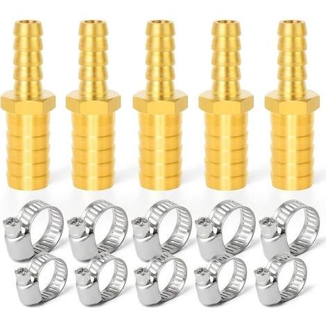 5 pezzi connettore in ottone per tubo a riduzione 8mm x 10mm, raccordo dritto a 2 vie con 10 fascette (1/5)