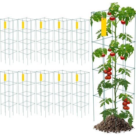 Mophorn Tomatenkäfige, 30 x 30 x 117 cm, 10er-Pack quadratische Pflanzenstütztürme, grüner PVC-beschichteter Stahl für kletterndes Gemüse, Obst und Blumen