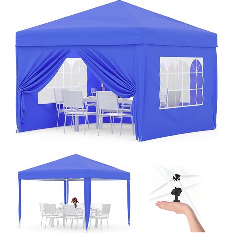 Tonnelle Jardin Exterieur, 3x3m Tonnelle Jardin Tente Pliable, 420D Oxford Imperméable UPF50+, Hauteur Réglable, Sac Transport, Bleu (1/5)